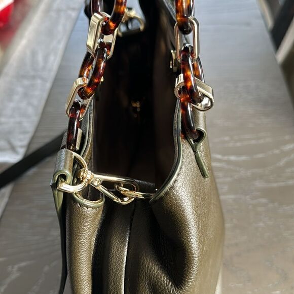 TALBOTS Soft Pebbled Leather Satchel Crossbody Shoulder Bag Olive Green Purse - Picture 16 of 16